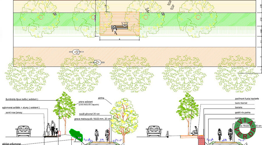 Ajuntament de Palafrugell. Pista Verda, urbanització, mobiliari